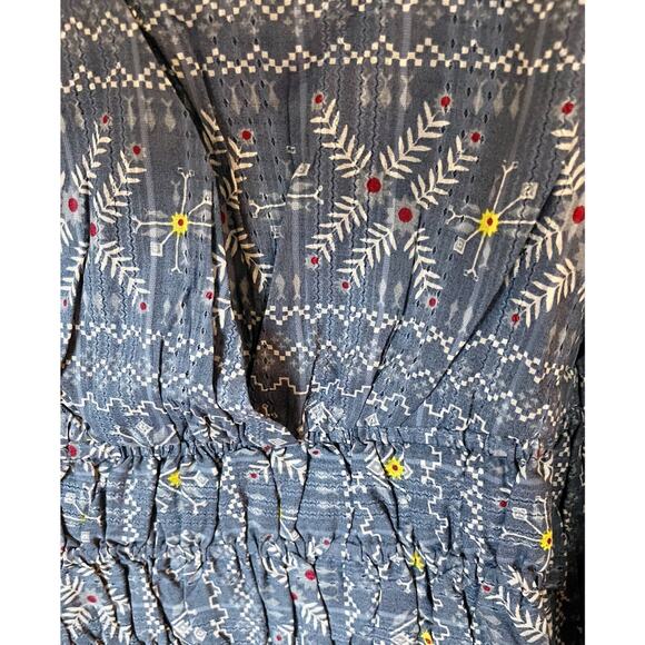 ANTHROPOLOGIE Embroidered Smocked Blouse Sleeves Top Blue Boho V-Neck Small NWT - Picture 6 of 7